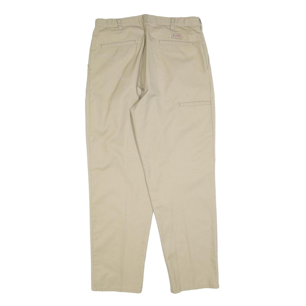 DICKIES Mens Cotton Blend Beige Regular Tapered Trousers W34 L32 Workwear Chino