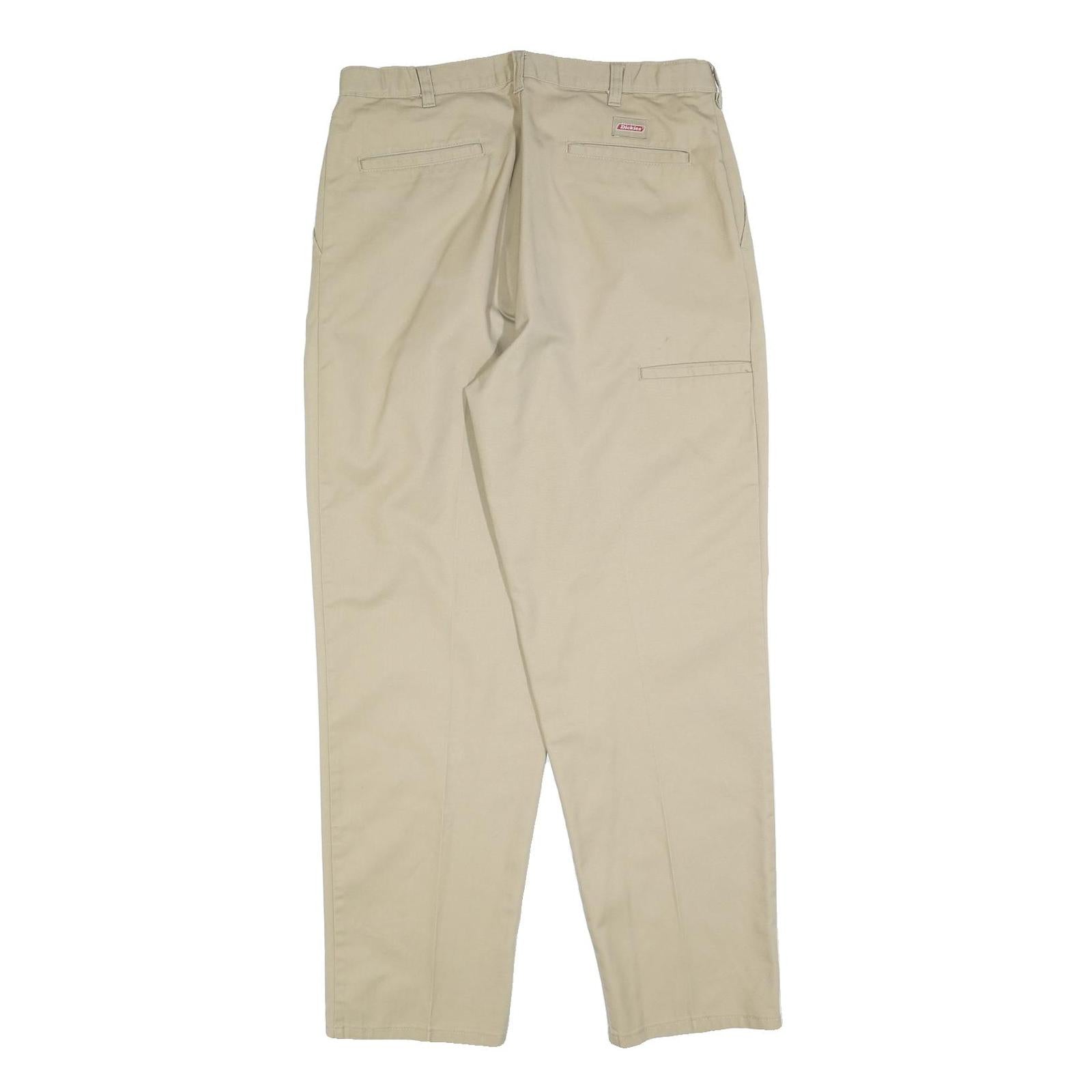 DICKIES Mens Cotton Blend Beige Regular Tapered Trousers W34 L32 Workwear Chino