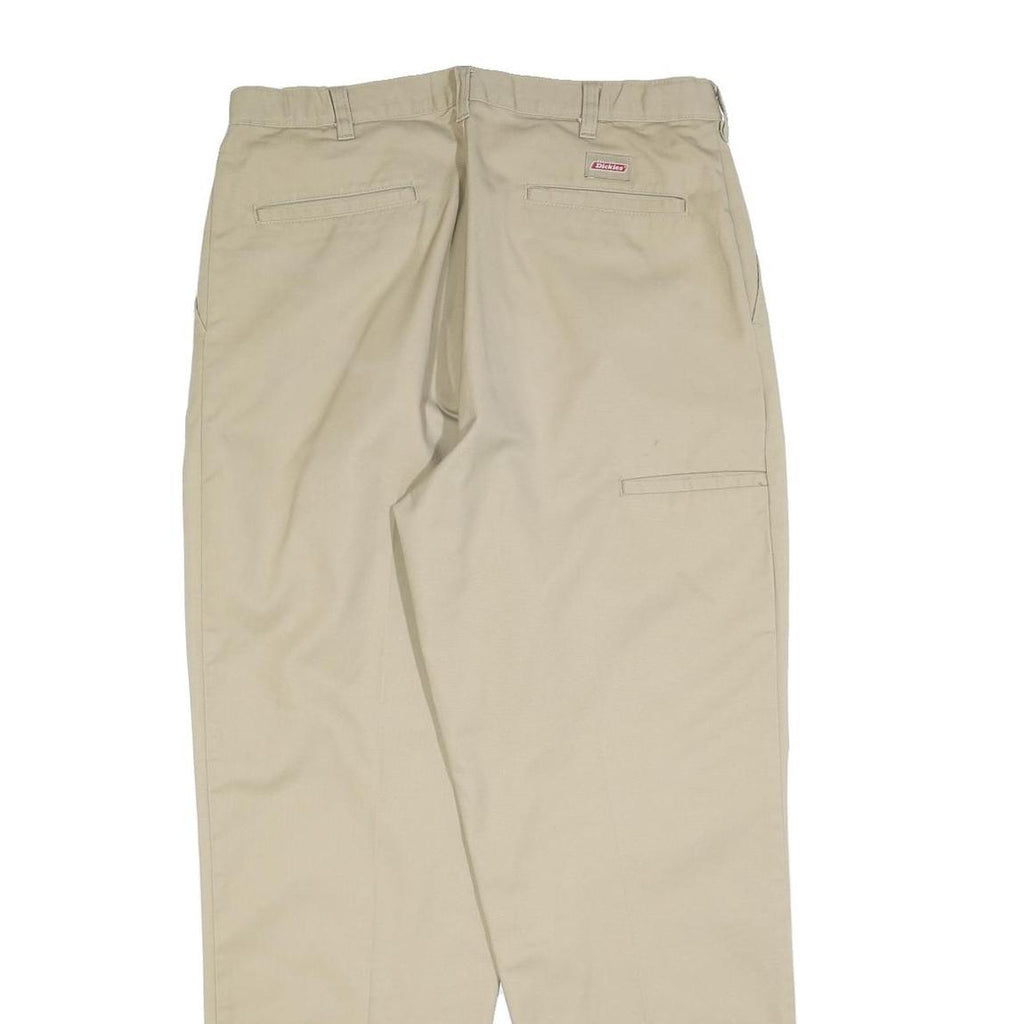 DICKIES Mens Cotton Blend Beige Regular Tapered Trousers W34 L32 Workwear Chino