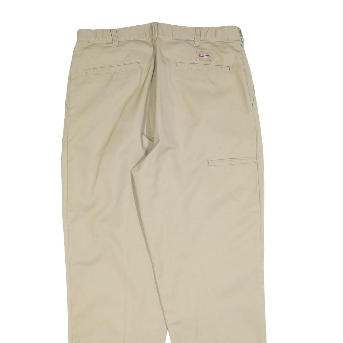 DICKIES Mens Cotton Blend Beige Regular Tapered Trousers W34 L32 Workwear Chino