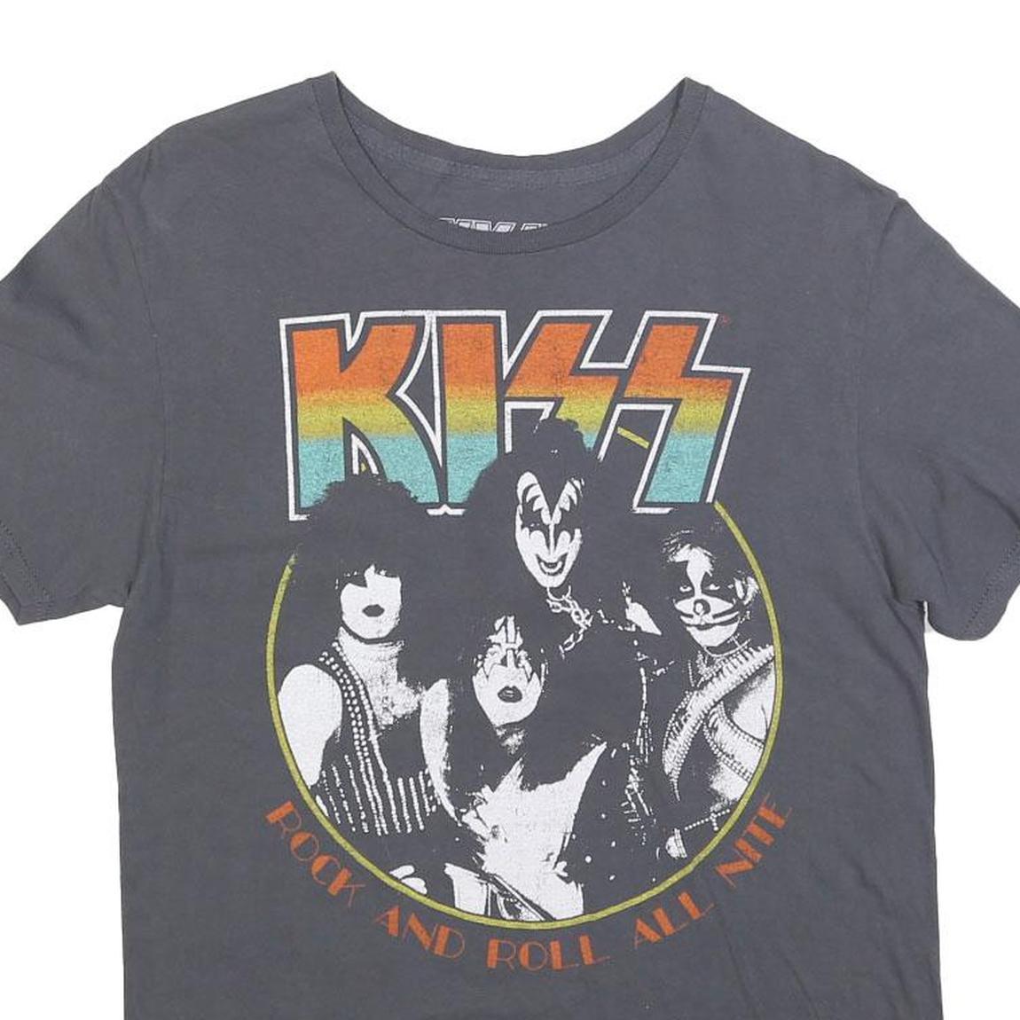 KISS Womens Grey Rock And Roll All Nite Graphic T-Shirt M Short Sleeve Crew Neck
