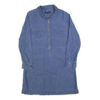 TOMMY HILFIGER Womens Blue Denim Day Dress Cotton Blend Long Sleeve L Zip Collar