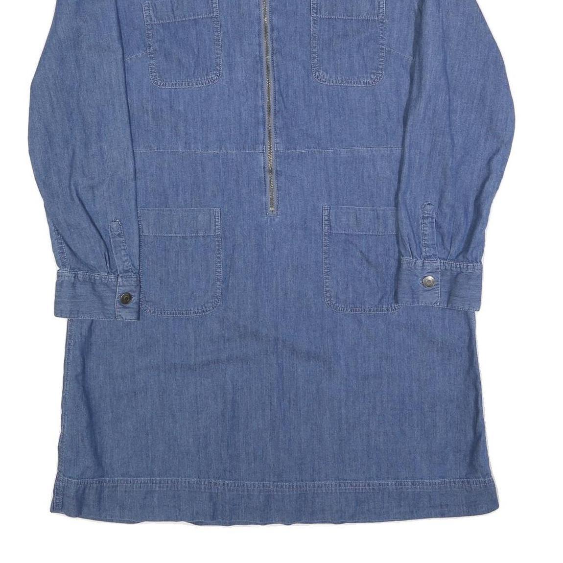 TOMMY HILFIGER Womens Blue Denim Day Dress Cotton Blend Long Sleeve L Zip Collar