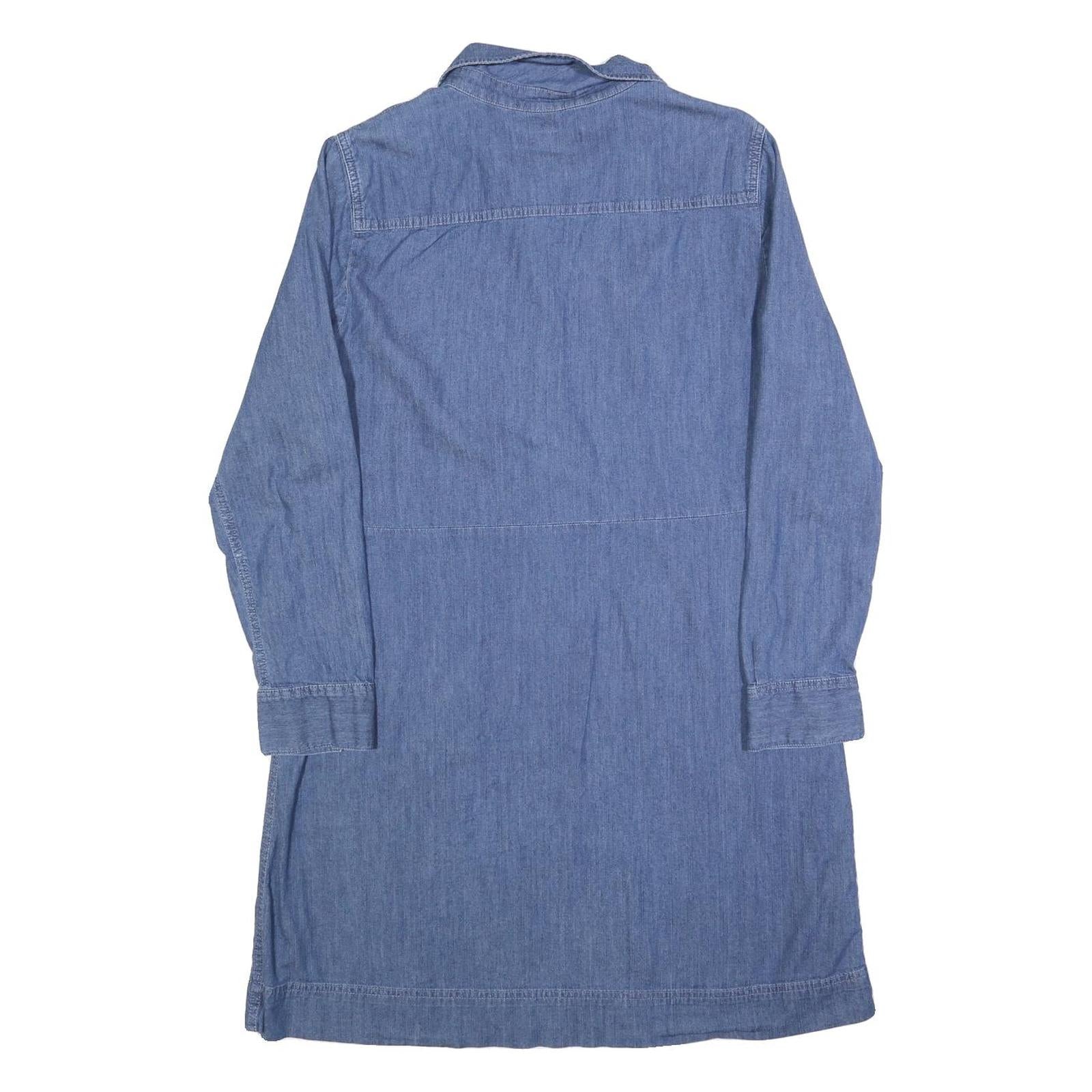 TOMMY HILFIGER Womens Blue Denim Day Dress Cotton Blend Long Sleeve L Zip Collar