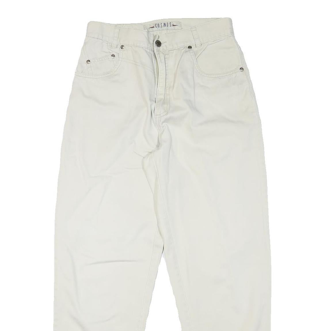 COSMOS Mens Cotton Blend Relaxed White Trousers W28 L28 Casual Zip Pocket Detail