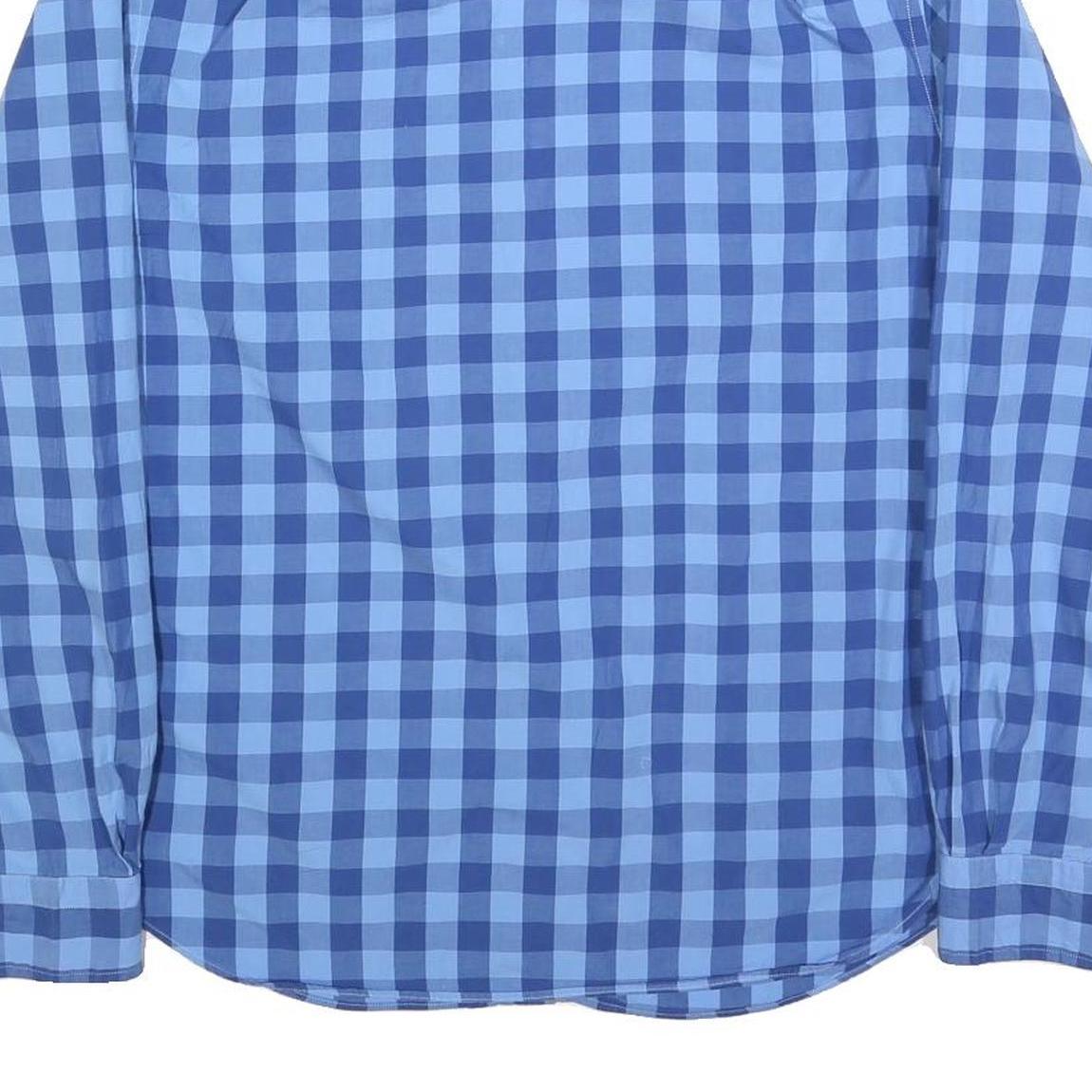 NAUTICA Mens Blue & Navy Check Shirt L Classic Cotton Blend Casual