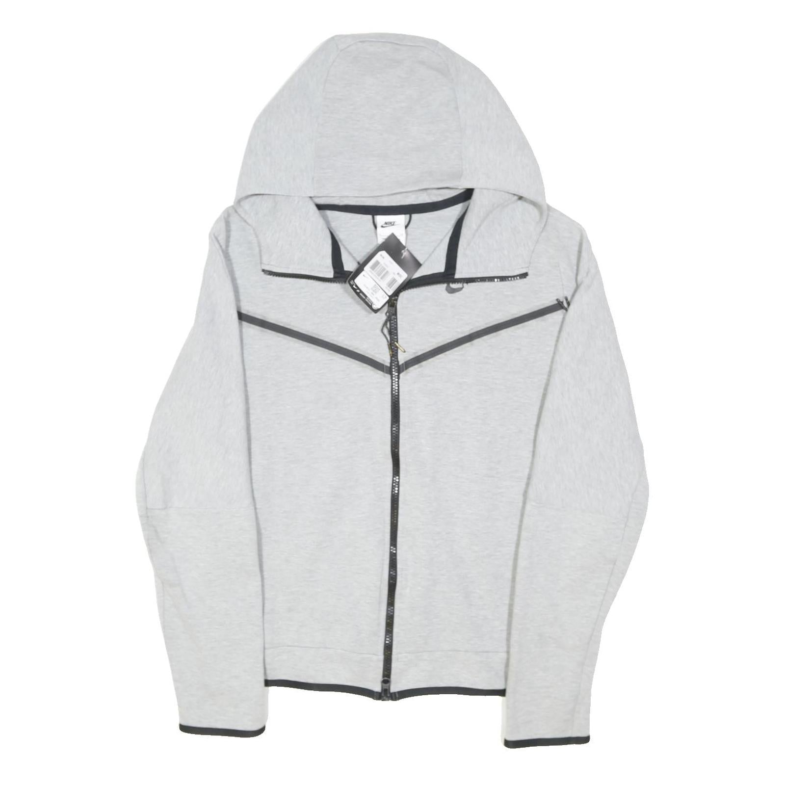 NIKE Mens Grey Full Zip Hoodie S Cotton Blend Zip Pocket Activewear