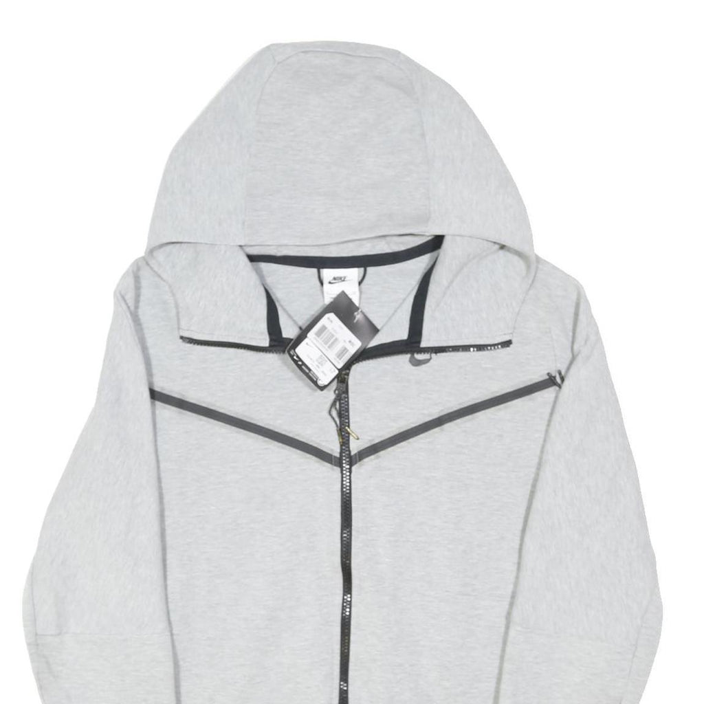 NIKE Mens Grey Full Zip Hoodie S Cotton Blend Zip Pocket Activewear