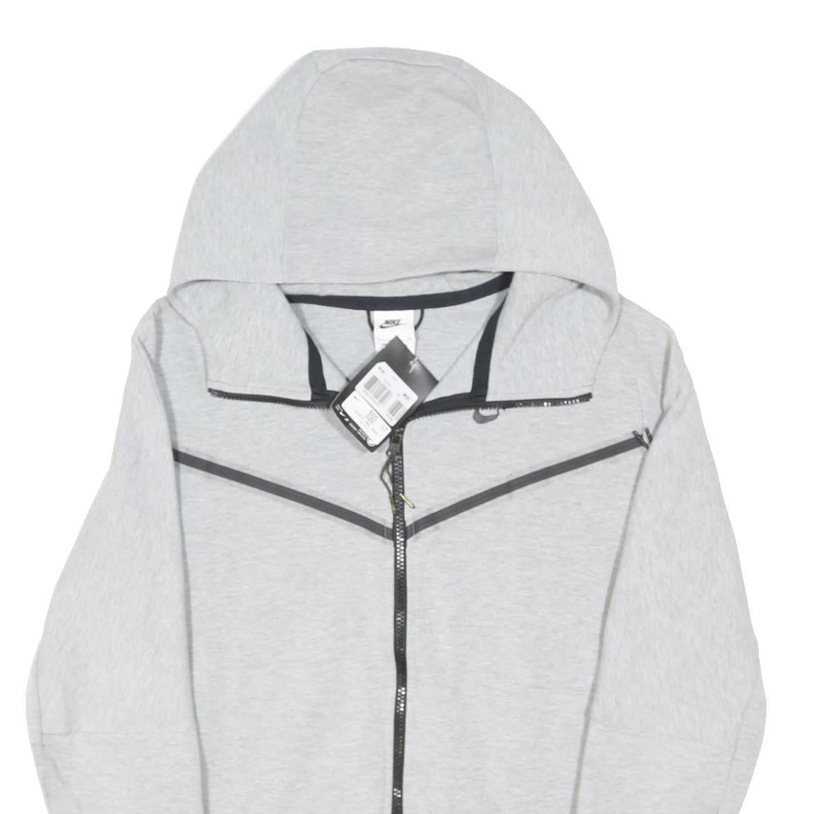 NIKE Mens Grey Full Zip Hoodie S Cotton Blend Zip Pocket Activewear