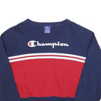 CHAMPION Womens Blue & Red Crew Neck L Cropped Sleeve Stripe Sweatshirt
