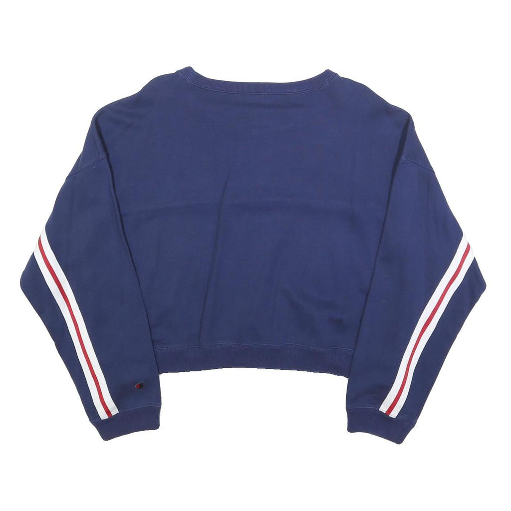 CHAMPION Womens Blue & Red Crew Neck L Cropped Sleeve Stripe Sweatshirt