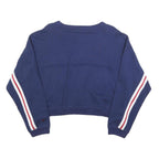 CHAMPION Womens Blue & Red Crew Neck L Cropped Sleeve Stripe Sweatshirt