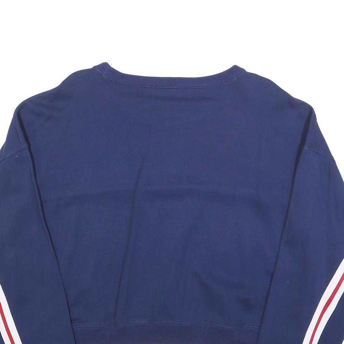 CHAMPION Womens Blue & Red Crew Neck L Cropped Sleeve Stripe Sweatshirt