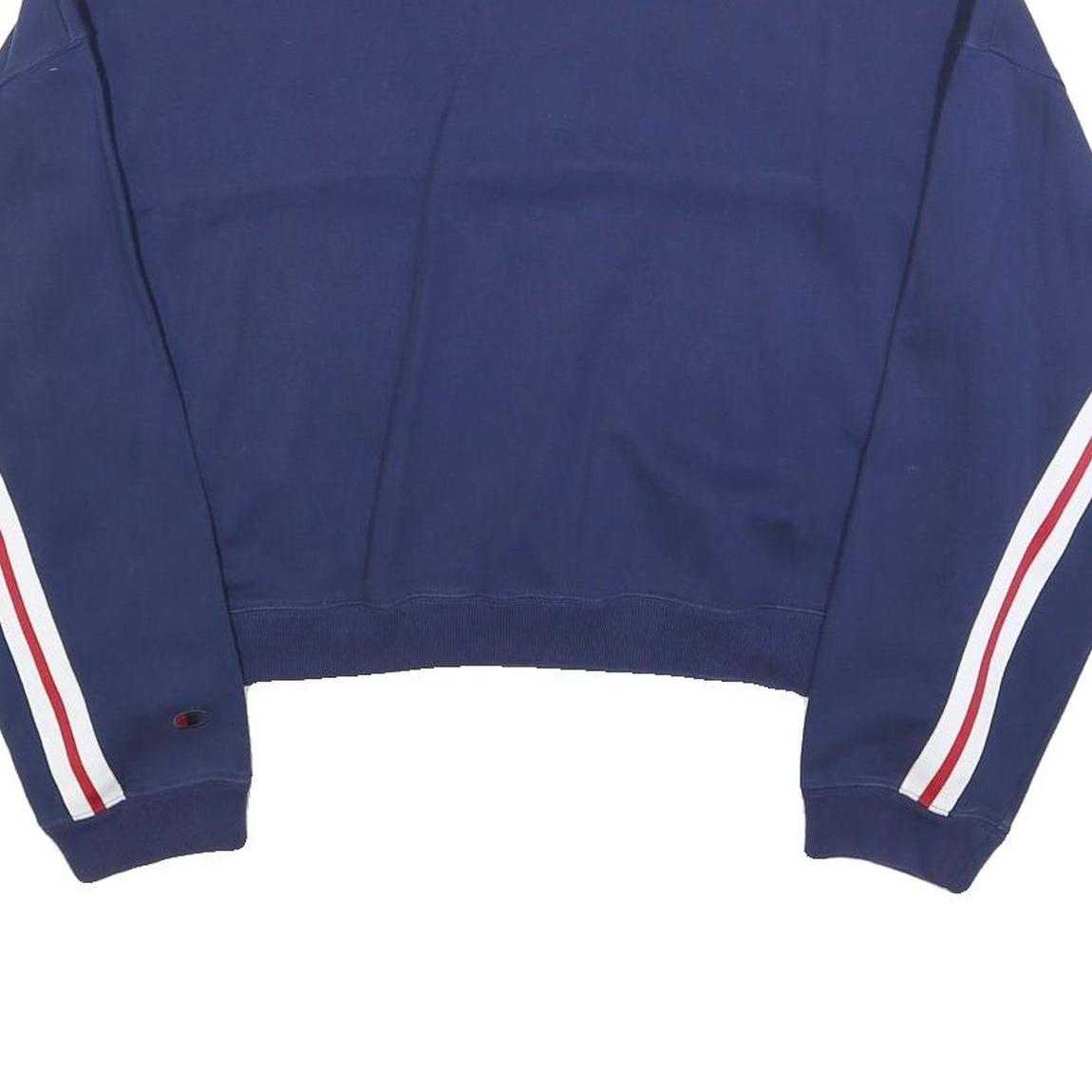 CHAMPION Womens Blue & Red Crew Neck L Cropped Sleeve Stripe Sweatshirt