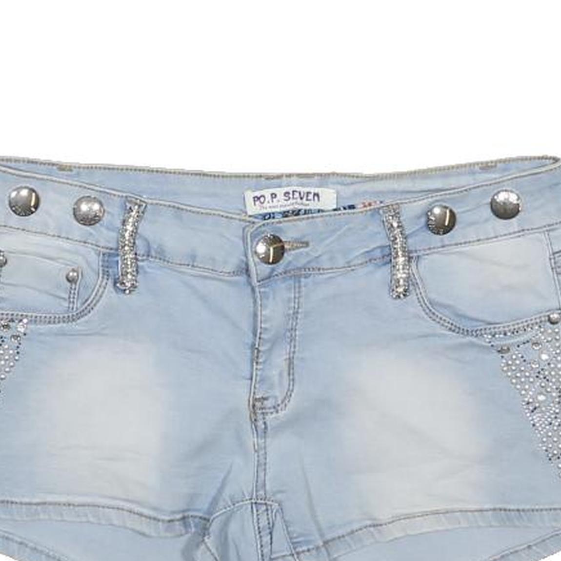 P.O.P SEVEN Womens Shorts Blue Casual M W30 Rhinestone Embellished Cotton Blend