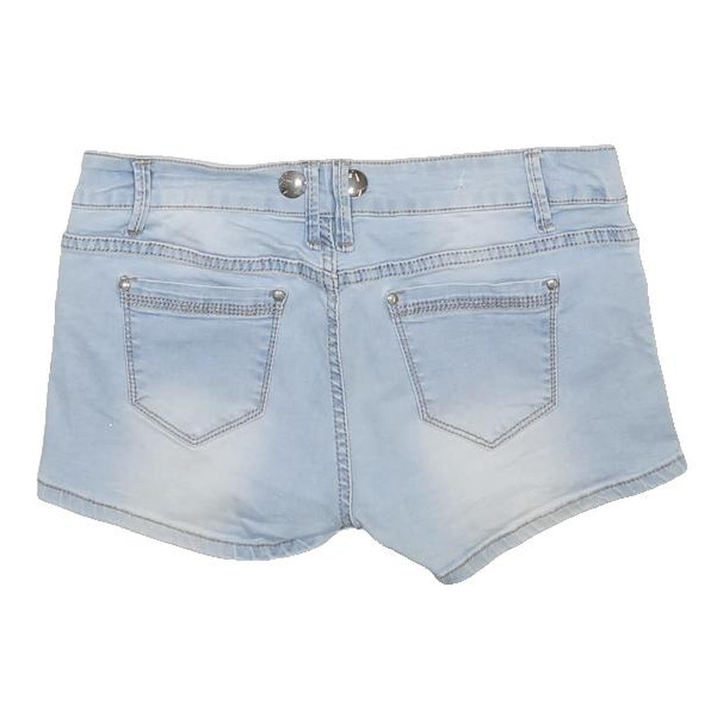P.O.P SEVEN Womens Shorts Blue Casual M W30 Rhinestone Embellished Cotton Blend