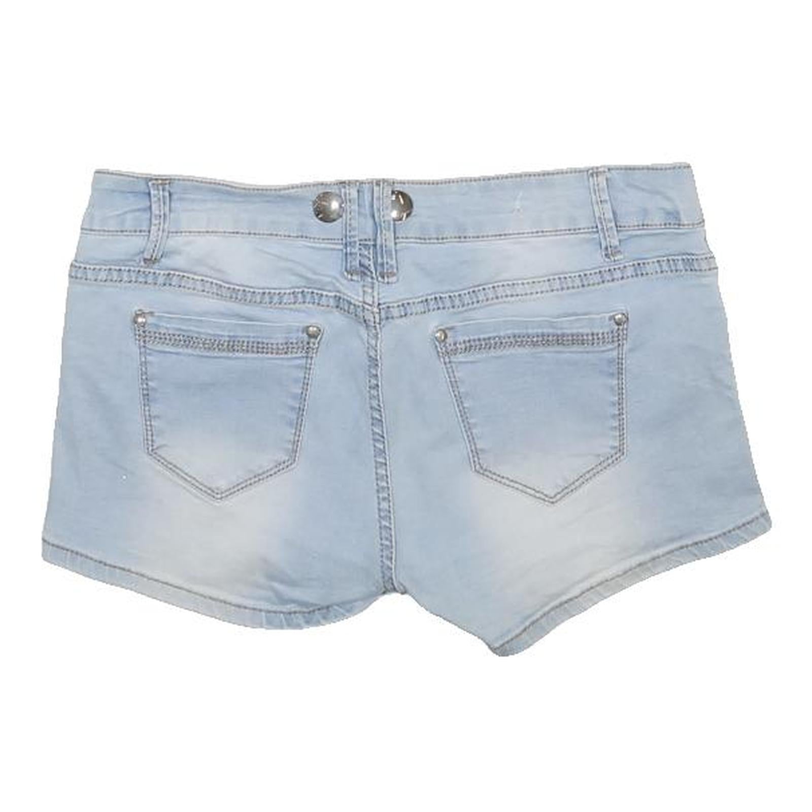 P.O.P SEVEN Womens Shorts Blue Casual M W30 Rhinestone Embellished Cotton Blend
