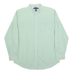 TOMMY HILFIGER Mens Green & White Striped Cotton Shirt XL Classic Button Down