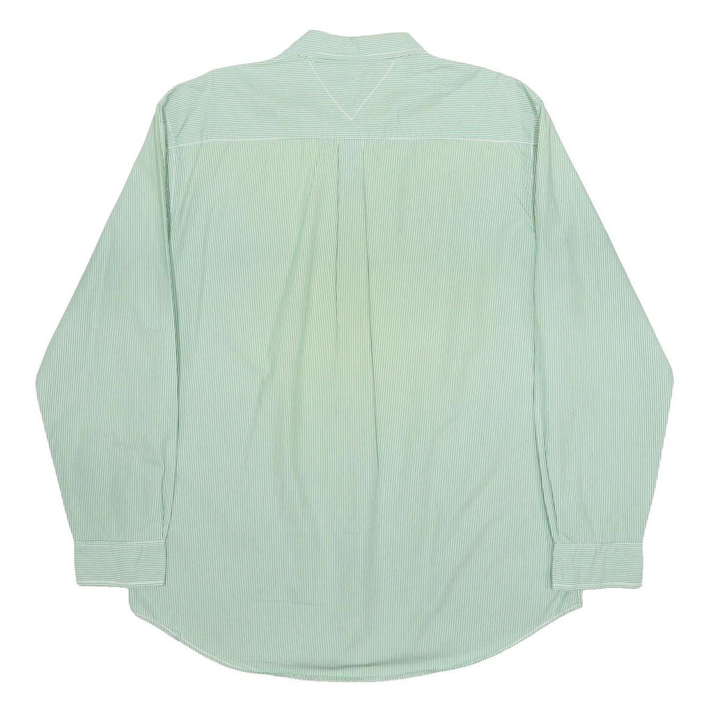 TOMMY HILFIGER Mens Green & White Striped Cotton Shirt XL Classic Button Down