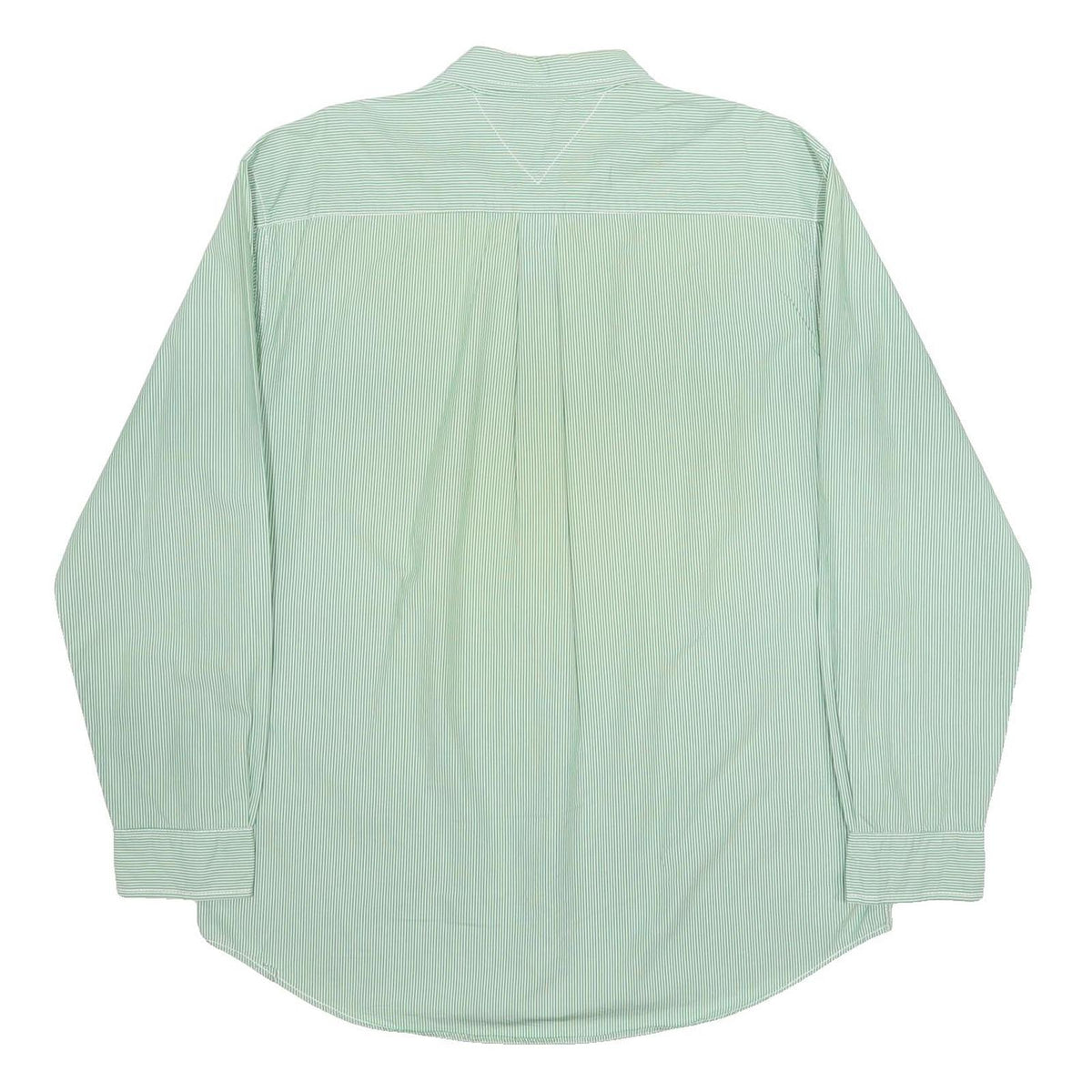 TOMMY HILFIGER Mens Green & White Striped Cotton Shirt XL Classic Button Down