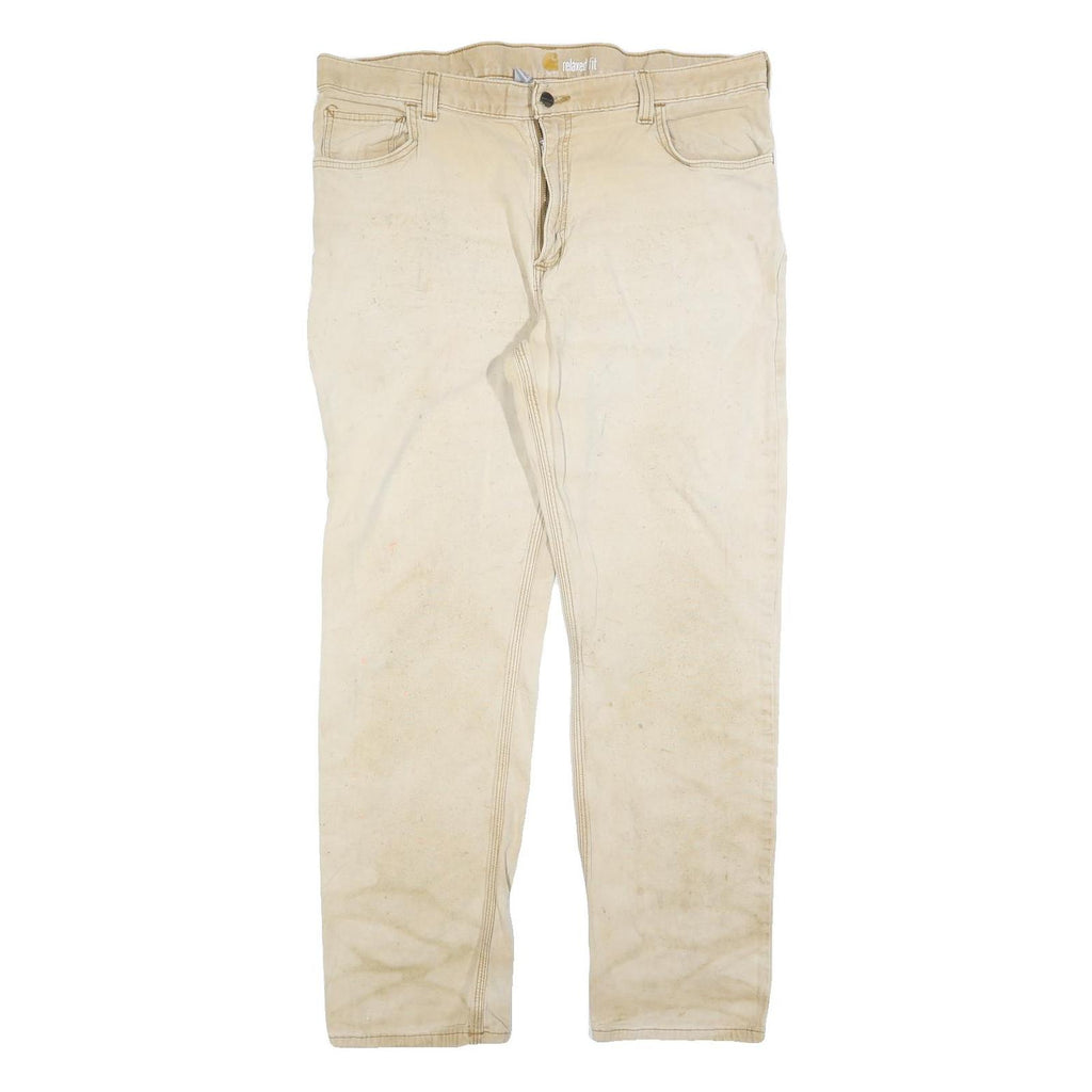 CARHARTT Mens Cotton Blend Beige Relaxed Fit Straight Leg Trousers W38 L32