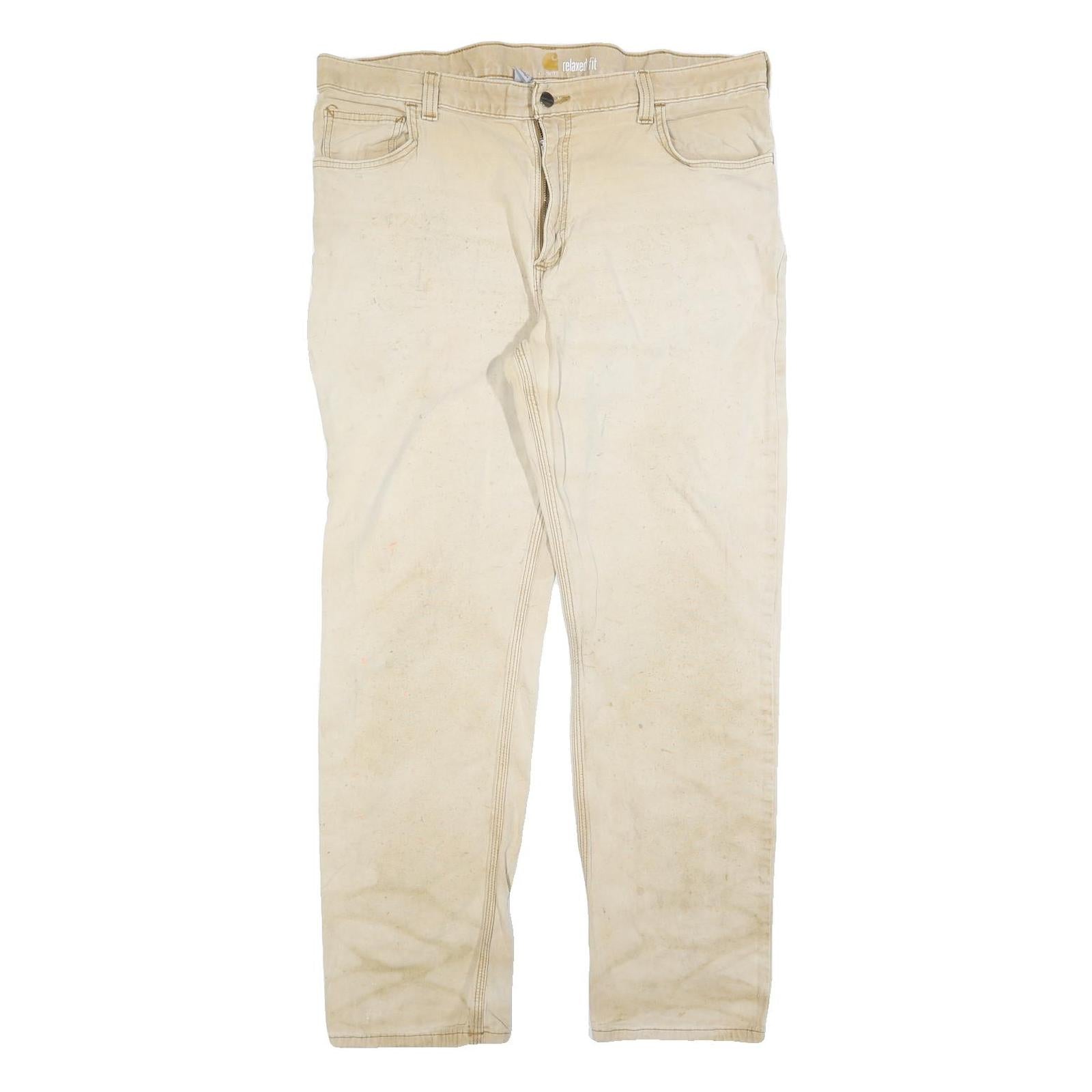 CARHARTT Mens Cotton Blend Beige Relaxed Fit Straight Leg Trousers W38 L32
