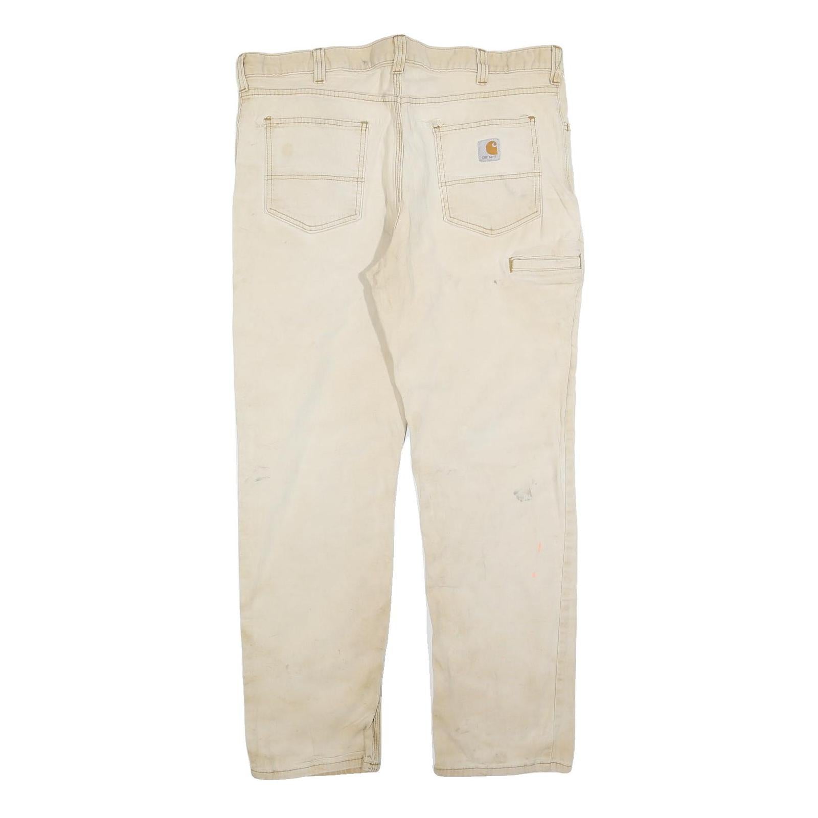 CARHARTT Mens Cotton Blend Beige Relaxed Fit Straight Leg Trousers W38 L32