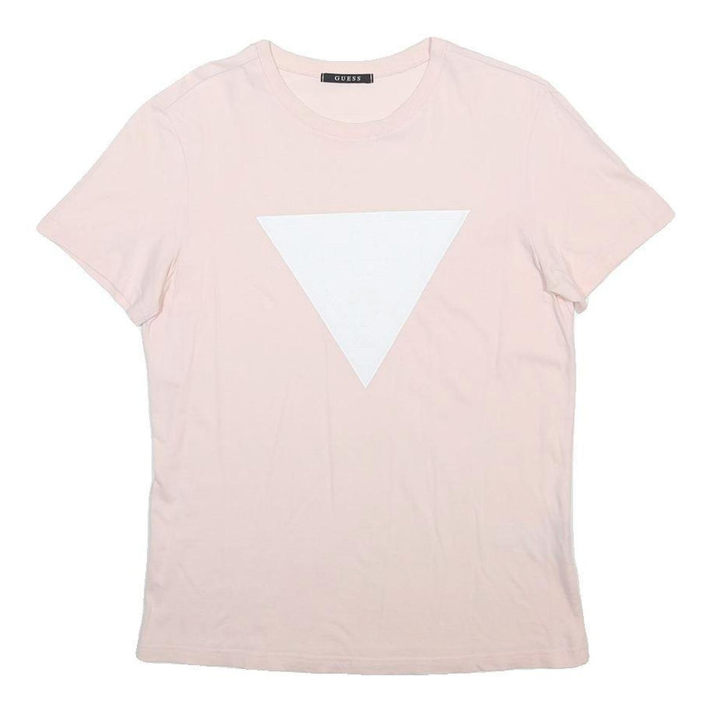 GUESS Womens Pink & White Classic Graphic T-Shirt M Short Sleeve Crew Neck
