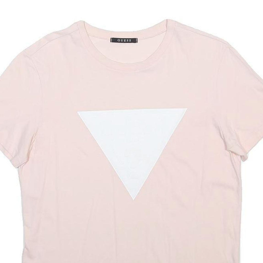 GUESS Womens Pink & White Classic Graphic T-Shirt M Short Sleeve Crew Neck