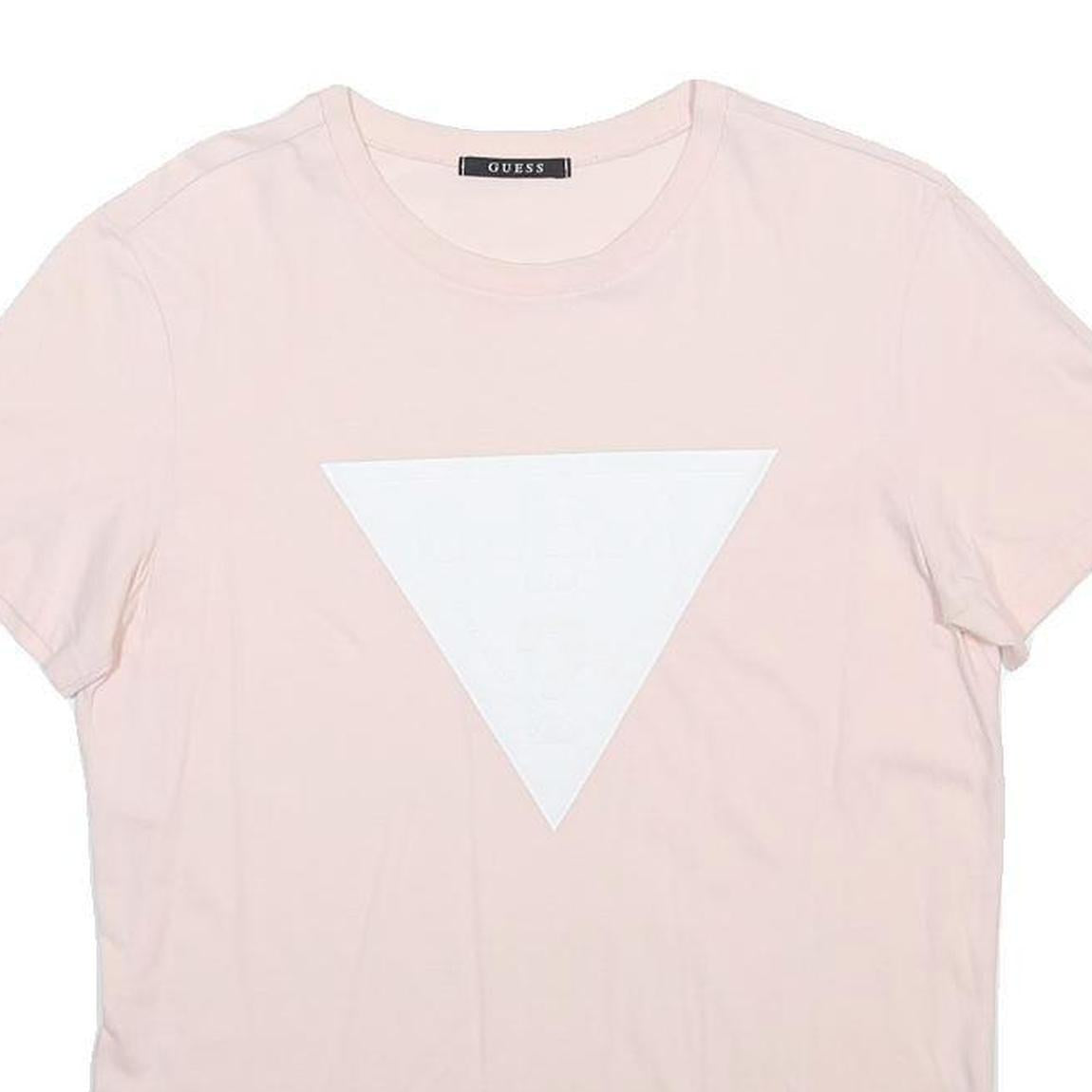 GUESS Womens Pink & White Classic Graphic T-Shirt M Short Sleeve Crew Neck