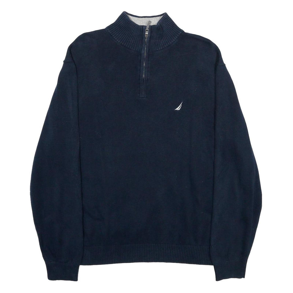NAUTICA Mens Navy Blue Cotton Pullover Plain 1/4 Zip Jumper XL Casual Knitwear