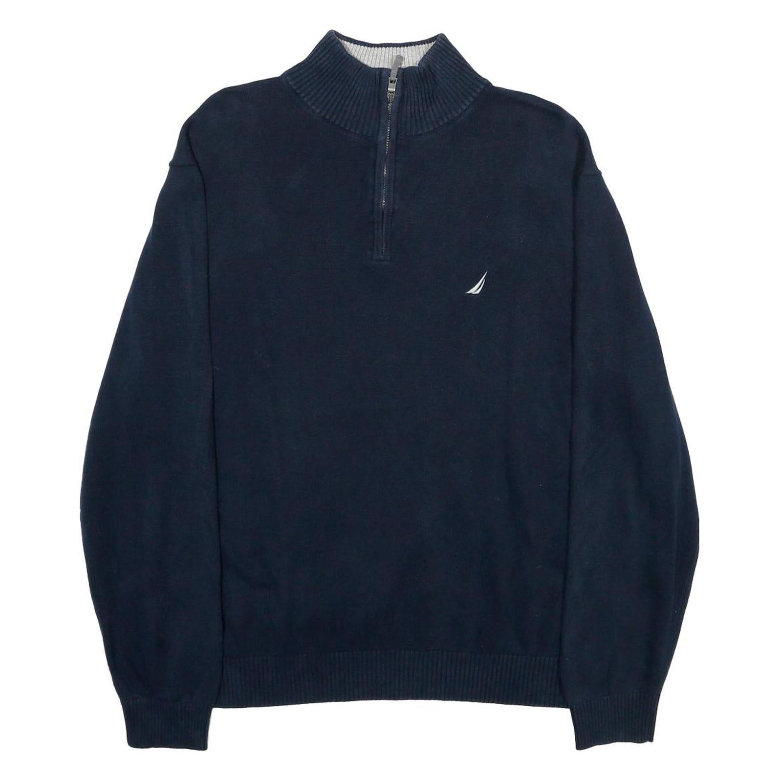 NAUTICA Mens Navy Blue Cotton Pullover Plain 1/4 Zip Jumper XL Casual Knitwear
