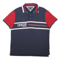 TOMMY HILFIGER Mens Navy & Red Cotton Blend Polo Shirt L Logo Print 1985