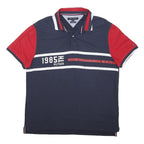 TOMMY HILFIGER Mens Navy & Red Cotton Blend Polo Shirt L Logo Print 1985