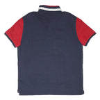 TOMMY HILFIGER Mens Navy & Red Cotton Blend Polo Shirt L Logo Print 1985
