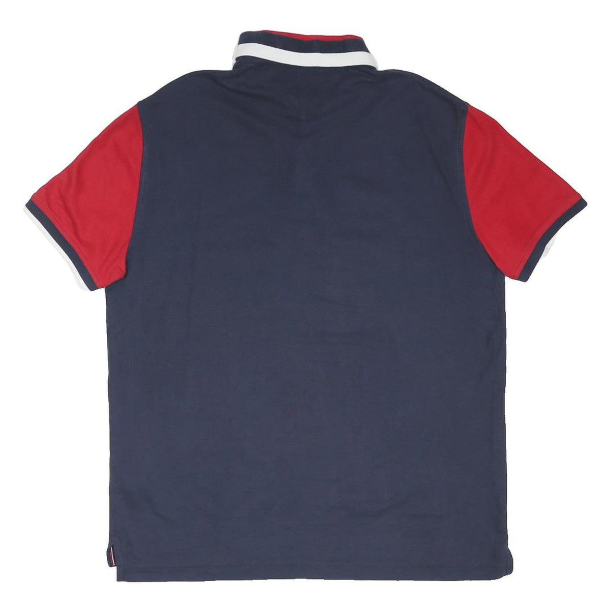 TOMMY HILFIGER Mens Navy & Red Cotton Blend Polo Shirt L Logo Print 1985