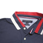 TOMMY HILFIGER Mens Navy & Red Cotton Blend Polo Shirt L Logo Print 1985
