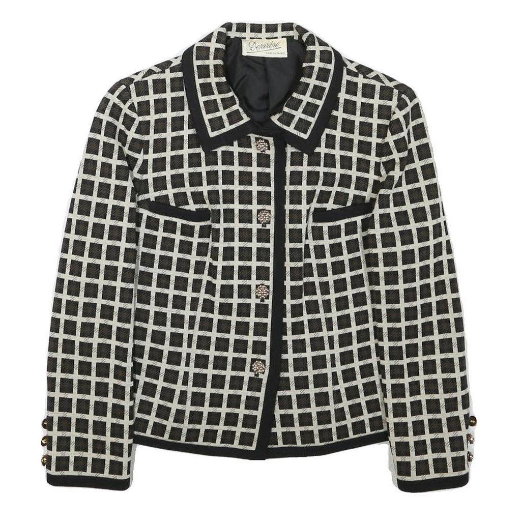 DESARBRE Womens Black & White Check Wool Blend Button Jacket XS Woven Elegant