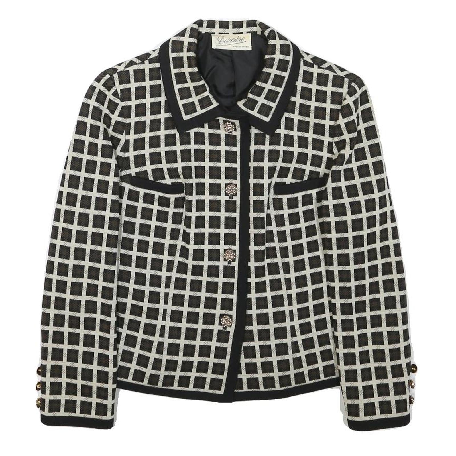 DESARBRE Womens Black & White Check Wool Blend Button Jacket XS Woven Elegant