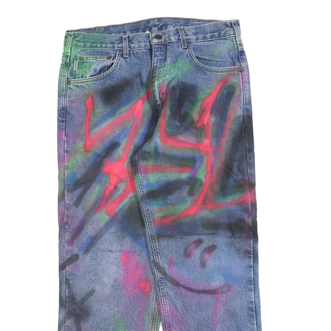 CARHARTT Mens Cotton Blend Blue Spray Paint Relaxed Straight Trousers W34 L30