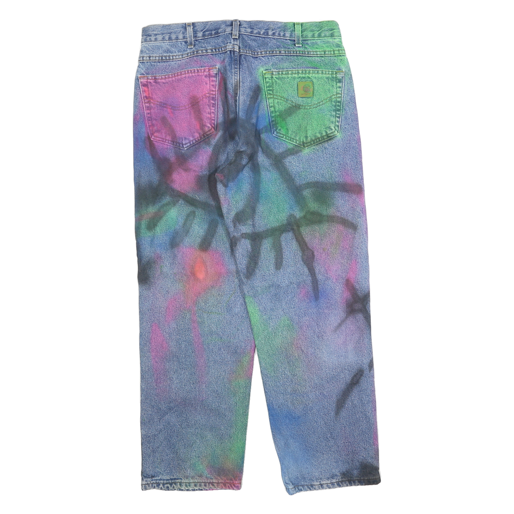 CARHARTT Mens Cotton Blend Blue Spray Paint Relaxed Straight Trousers W34 L30