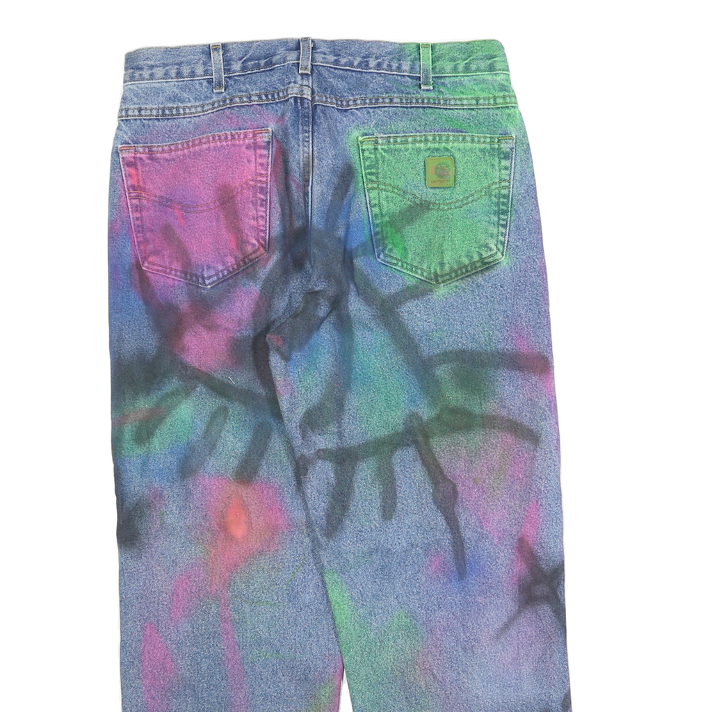 CARHARTT Mens Cotton Blend Blue Spray Paint Relaxed Straight Trousers W34 L30