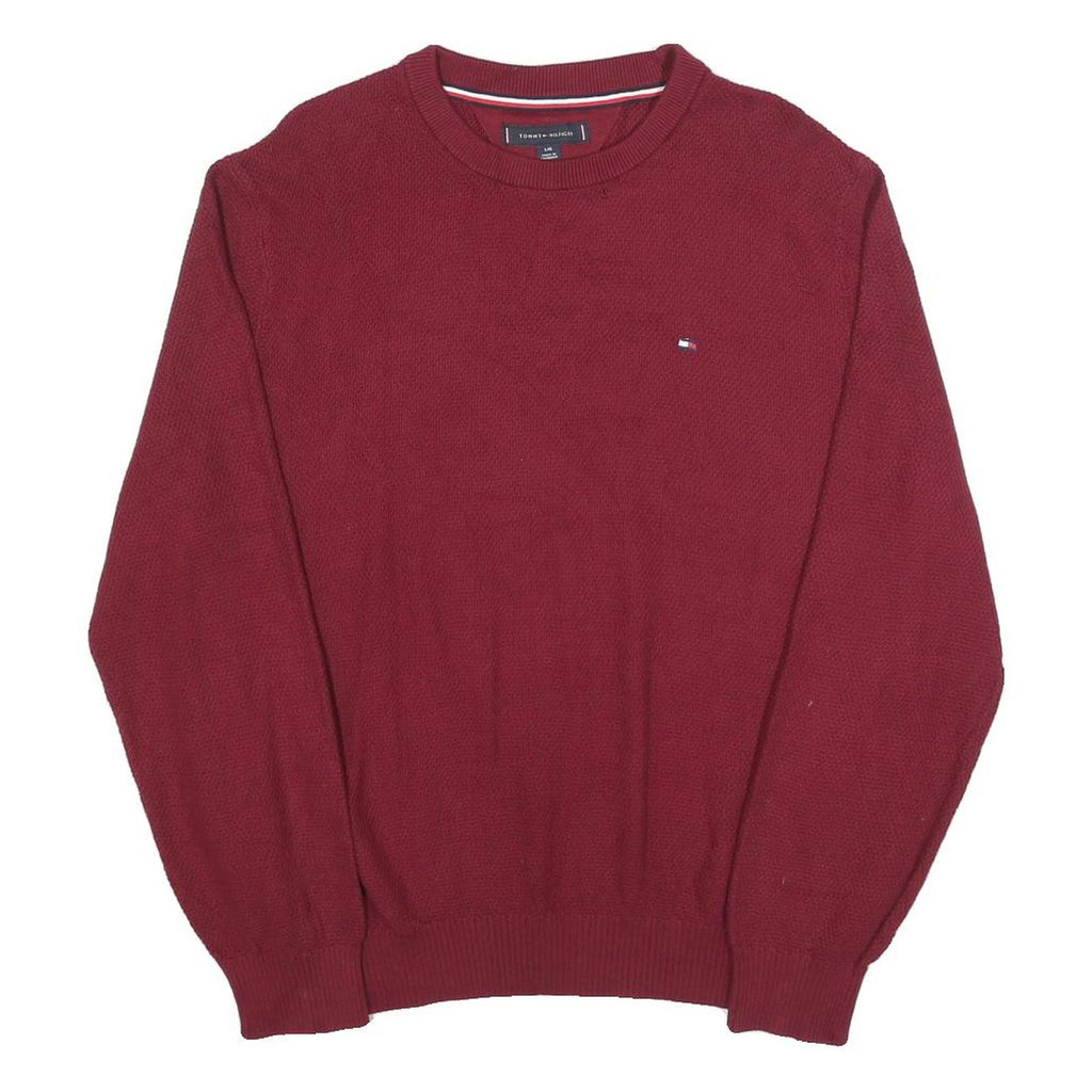 TOMMY HILFIGER Mens Maroon Plain Cotton Blend Regular Fit Crew Neck Jumper L