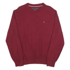 TOMMY HILFIGER Mens Maroon Plain Cotton Blend Regular Fit Crew Neck Jumper L