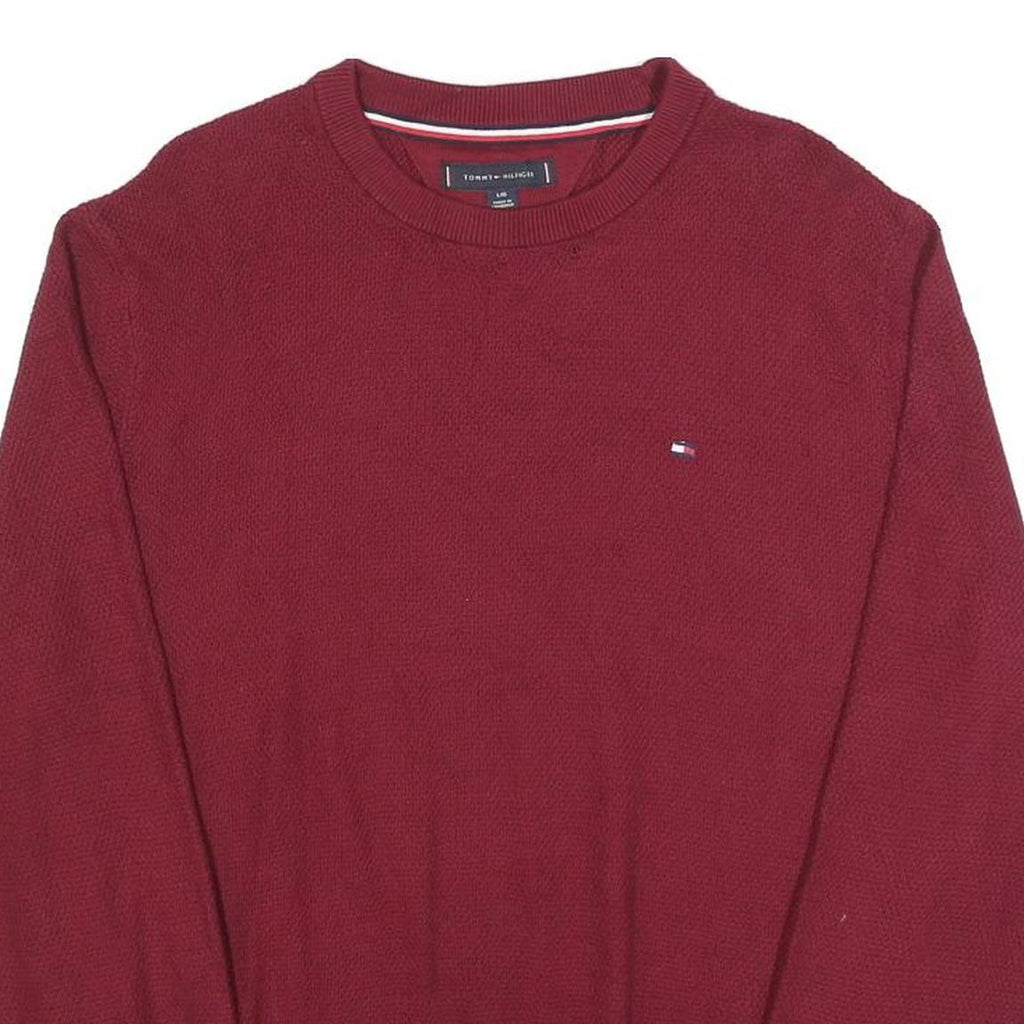 TOMMY HILFIGER Mens Maroon Plain Cotton Blend Regular Fit Crew Neck Jumper L