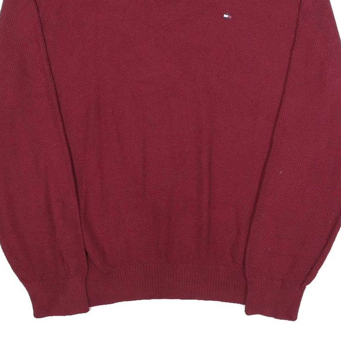 TOMMY HILFIGER Mens Maroon Plain Cotton Blend Regular Fit Crew Neck Jumper L