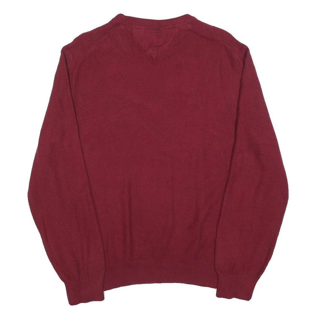 TOMMY HILFIGER Mens Maroon Plain Cotton Blend Regular Fit Crew Neck Jumper L