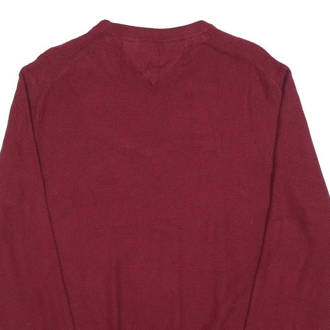 TOMMY HILFIGER Mens Maroon Plain Cotton Blend Regular Fit Crew Neck Jumper L
