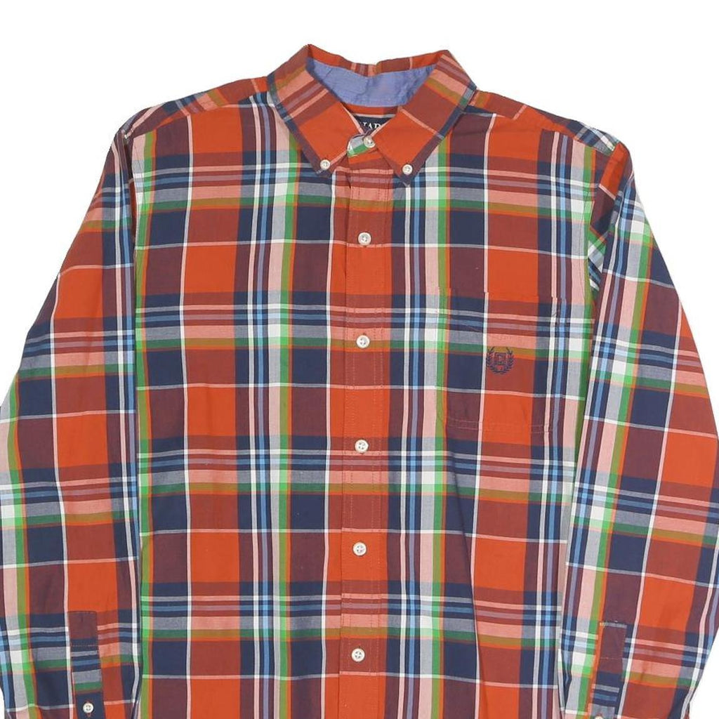 CHAPS Mens Orange & Navy Blue Plaid Cotton Blend Shirt M Button Down Smart