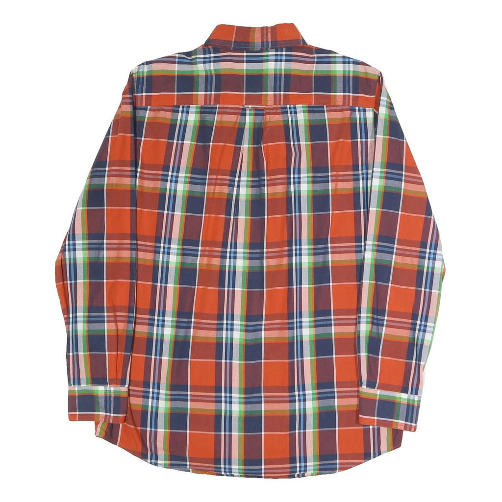 CHAPS Mens Orange & Navy Blue Plaid Cotton Blend Shirt M Button Down Smart